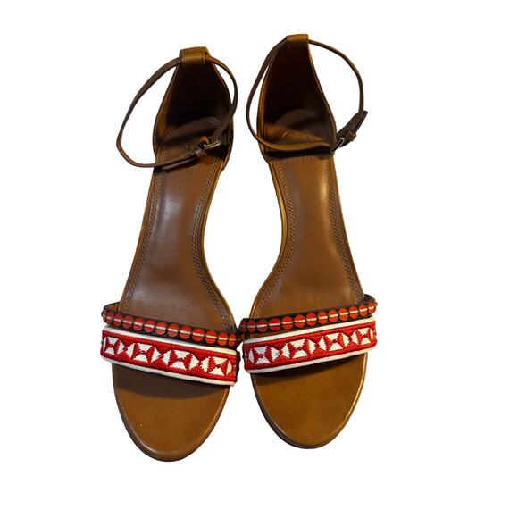 Tory Burch Embroidered Leather Wedge Sandals – Size 8M - Picture 2 of 6